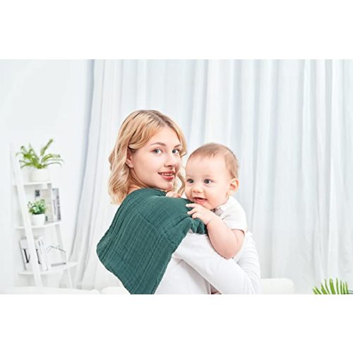 Baby Muslin Swaddle Blankets for Boys and Girls,4-Pack Breathable and Skin-Friendly,Wrap Soft Silky Cotton Muslin Swaddle Blankets/Atrovirens/Green/Apricot White/Grey…