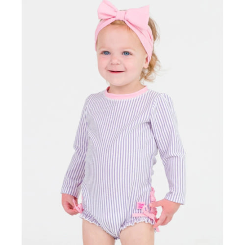 Seersucker Long Sleeve Rash Guard One Piece | RuffleButts & RuggedButts