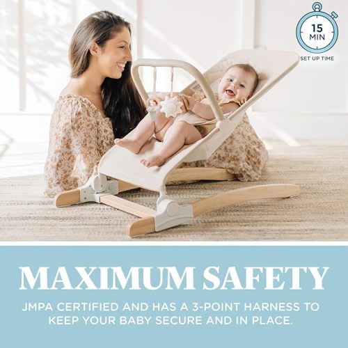 Baby Delight Heirloom Aspen Wooden Baby Bouncer | Infant Baby Chair | 0 – 6 Months | 100% GOTS Certified Cotton Fabrics | Organic Oat