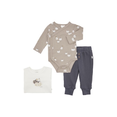 Baby Autumn Gourds Stretch Organic Cotton Bodysuits & Joggers Set, Newborn, Off White