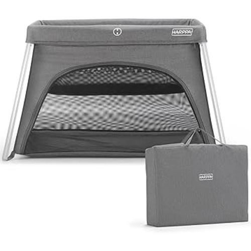 HARPPA Travel Crib with Comfy Mattress, Lightweight Portable Crib Requires No Assembly, Foldable Pack and Play for Baby and Toddlers, Compact Play Yard with Bed,Gray