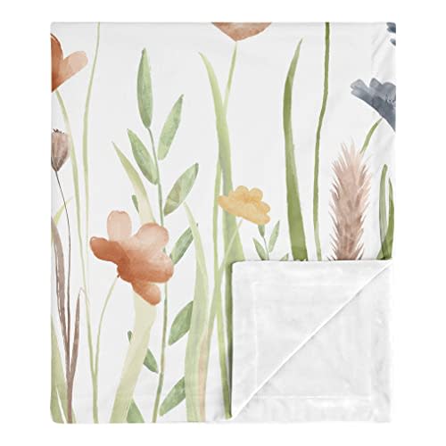 Sweet Jojo Designs Boho Floral Garden Flower Girl Soft Baby Blanket Receiving Security Stroller Swaddle Toddler Newborn Infant Kids Travel Warm Minky Green Watercolor Bohemian Floral Vintage Shabby