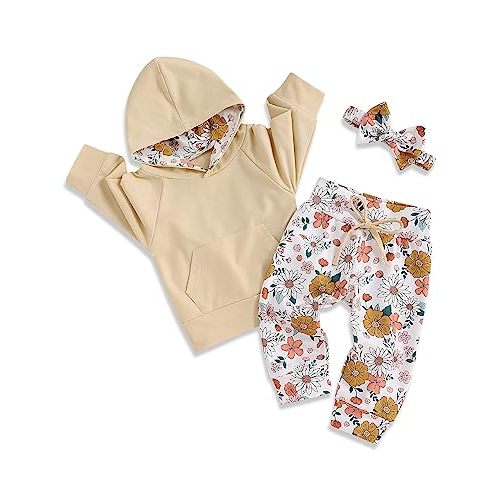 oklady Baby Girl Clothes,Hoodie Tops Floral Pant with Cute Headband Baby Girl Fall Outfits