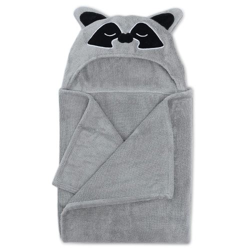 Natemia Premium Ultra Soft Hooded Baby Towel - Grey Raccoon Animal Design - Newborn to Toddler - Made in Turkey