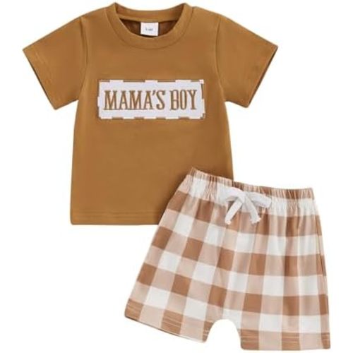NZNDSHD Baby Boy Summer Clothes Daddys/Mamas Boy Matching Outfit Short Sleeve Embroidery T-shirt Plaid Toddler Shorts Set