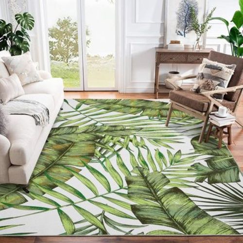 5x7 Area Rug Palm Tree Leaf Washable Area Rug, Non Slip Low Profile, Green