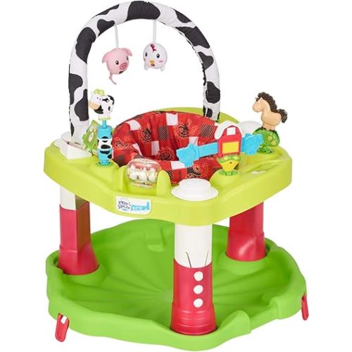 Evenflo ExerSaucer Playful Pastures Baby Bouncer, Walker, and Activity Center with 360 Degree Seat Spin and Machine Washable Seat Pad, Green
