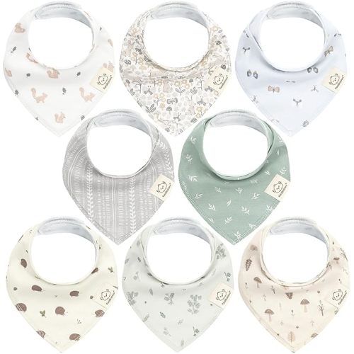 8-Pack Organic Baby Bandana Bibs - Super Absorbent Triangle Baby Bibs for Drooling and Teething Infant, 100% Cotton Extra Soft for Newborn, Infant 0-36 Months (Prairie)