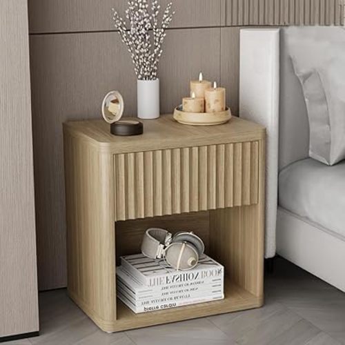 Large Modern Nightstand with Drawer Storage 22.8Inch Wide Fluted Bedside Table End Table for Bedroom, Living Room, Sofa, Couch, Home Office,Mid Century Bed Stands(1Pieces)