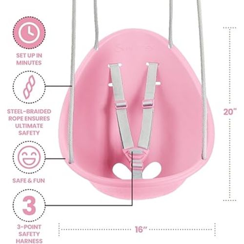 Swurfer Coconut Toddler Swing – Comfy Baby Swing Outdoor, 3- Point Adjustable Safety Harness, Secure, Safe Quick Click Locking System, Blister-Free Rope, Easy Installation, Ages 6-36 Months