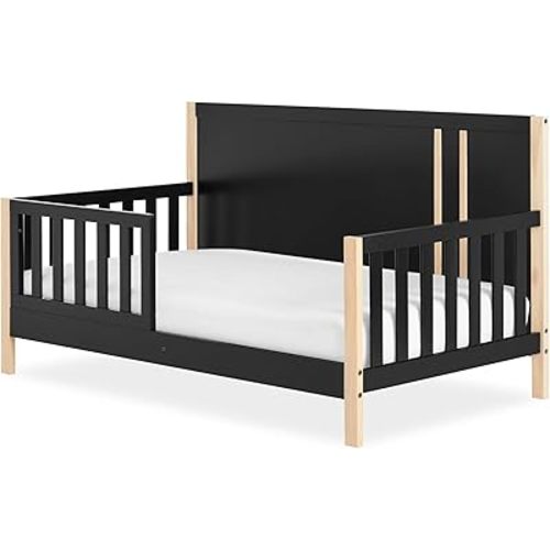 Evolur Dream On Me Soho Toddler Bed in Matte Black Vintage, JPMA & Greenguard Gold Certified, Crafted with Sustainable New Zealand Pinewood