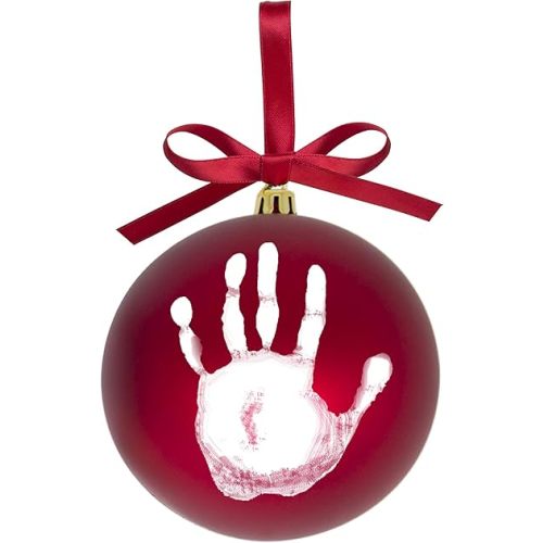 Tiny Ideas Christmas Baby's Handprint Ball Ornament, Included Paint for Baby's Print, Newborrn Holiday Keepsake Gift, DIY Classic Christmas Tree Ornament, Red