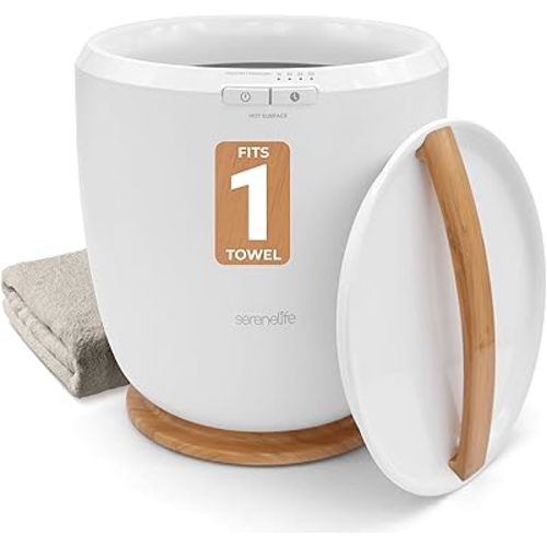 SereneLife Counter Towel Warmer Bucket - with Customized Fragrance for Spa and Bathroom, Luxury Towel Heater, Auto Shut Off, Fits 1 Large Towel, Blanket, Bathrobe, PJs (Natural)