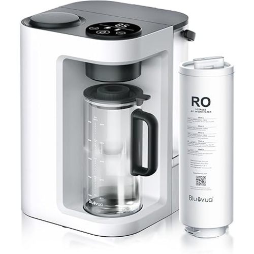 Bluevua RO100ROPOT-LITE Countertop Reverse Osmosis Water Filter System, 5 Stage Purification, 3:1 Pure to Drain, Portable Water Purifier (No Installation Required) (White)