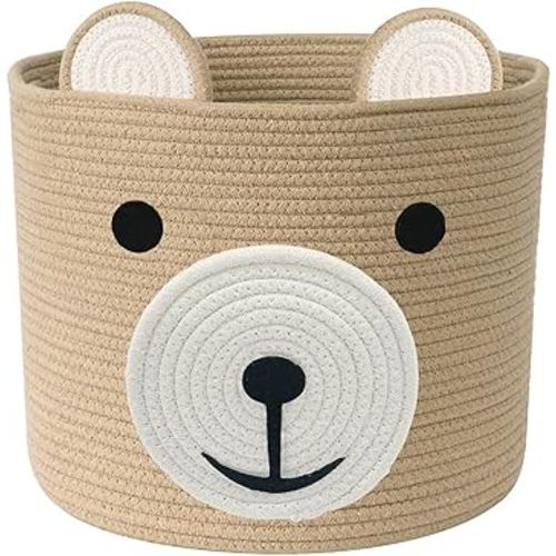 Baby Laundry Basket, Baby Shower Gifts Basket, Bear Gift Basket for Kids, Baby Basket for Nursery, Cotton Rope Basket with Handles (Light Brown, 15" D x 13" H)