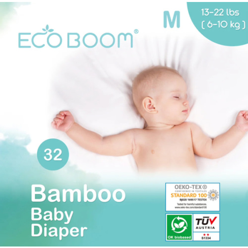 (Medium - 32 Count) ECO BOOM Diapers, Baby Bamboo Viscose Diapers, Eco-Friendly Natural Soft Disposable Nappies for Infant, Size 3 Suitable for 13 to 22lb