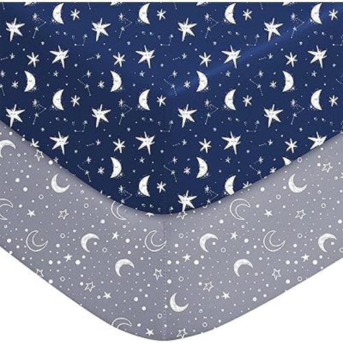 Pack and Play Sheets Fitted, Mini Crib Sheets 2-Pack for Pack N Play Mattress, Stretchy Playpen Sheet for Boys Girls, Softness and Breathable, 38" x 26"