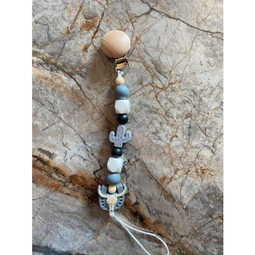 Western Bull Skull and Cactus Custom Pacifier Clips| Baby Accessories| Newborn Gifts and Items| Gifts for Parents| Rustic Baby Gifts|