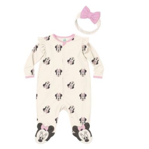 Baby Girls' Minnie Mouse Sleep-and-Play Coverall and Headband, 2-Piece Set
