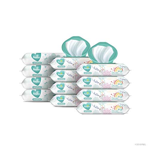 Baby Wipes, Pampers Sensitive Water Based Baby Diaper Wipes, Hypoallergenic and Unscented, 8X Pop-Top Packs with 4 Refill Packs for Dispenser Tub, 864 Total Wipes (Packaging May Vary)