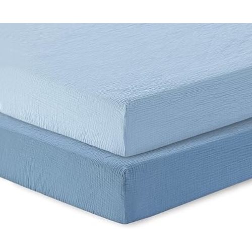 Cotton Crib Sheets,Soft,Breathable Baby Crib Sheets for Boys,Girls,2 Pack,100% Cotton Muslin Crib Sheets Fitted for Standard Crib Mattress,52x28 Crib Mattress Sheets | Blue and Light Blue