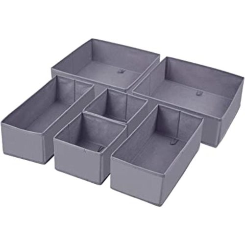 homyfort Dresser Drawer Organizer, Foldable Cloth Storage Box Closet Cube Basket Bins Containers Divider with Drawers for Underwear, Bras, Socks, Ties, Scarves, Set of 6, Grey