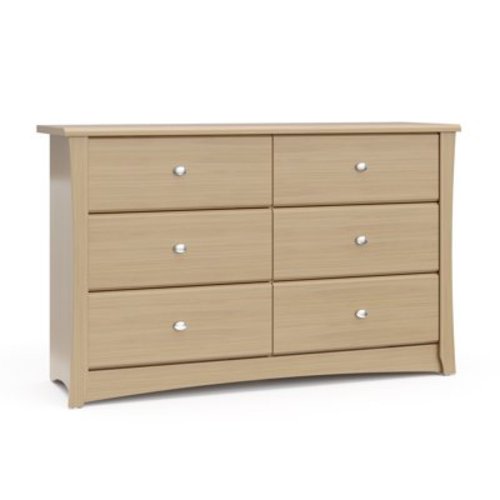 Storkcraft Crescent 6 Drawer Nursery Double Dresser, Driftwood
