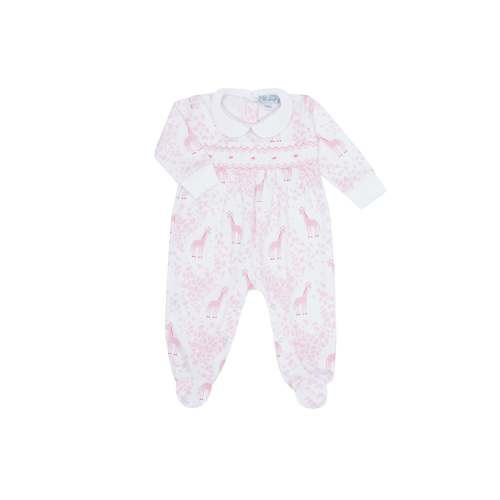 Pink Giraffe Print Smocked Footie