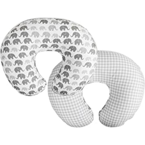 Boppy Nursing Pillow Original Support, Gray Elephants Plaid, Ergonomic Nursing Essentials for Bottle and Breastfeeding, Firm Fiber Fill, with Removable Nursing Pillow Cover, Machine Washable