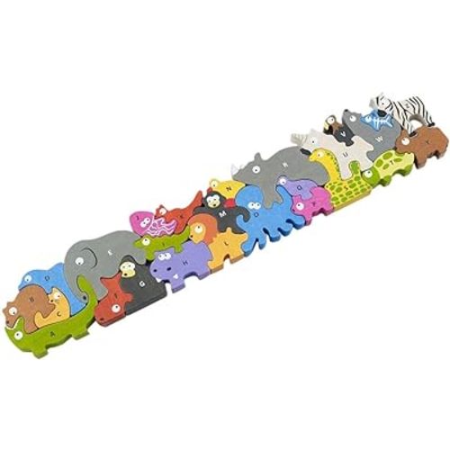 BeginAgain Animal Parade A to Z Puzzle and Playset - Educational Wooden Alphabet Puzzle - 2 and Up