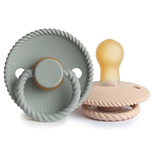 FRIGG Rope Natural Rubber Baby Pacifier | Made in Denmark | BPA-Free (Sage/Croissant, 0-6 Months)