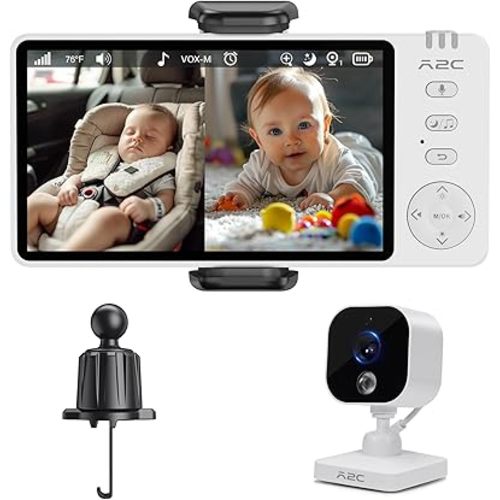 A2C Baby Car Camera, 5" 1080P HD Baby Monitor with Night Vision & Feeding Reminder, Rear-Facing Car Seat Monitor for Backseat & Home, 1000FT Range, USB Plug & Play (No WiFi Needed)