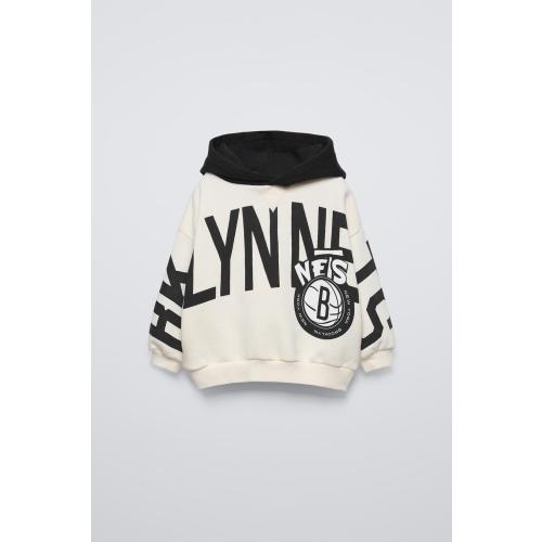 BROOKLYN NETS NBA © HOODED SWEATSHIRT - Black / White | ZARA United States