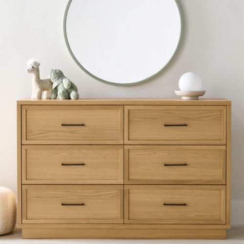 Oliver 52" Natural Oak Wood Wide 6-Drawer Kids Dresser