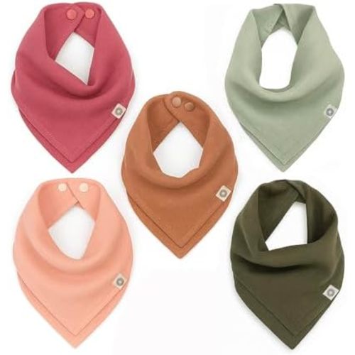 Kishu Baby Indi Organic Baby Bandana Bibs – Fairtrade 4-Way Reversible Drool Bibs for Boys & Girls – Unisex (Set of 5)