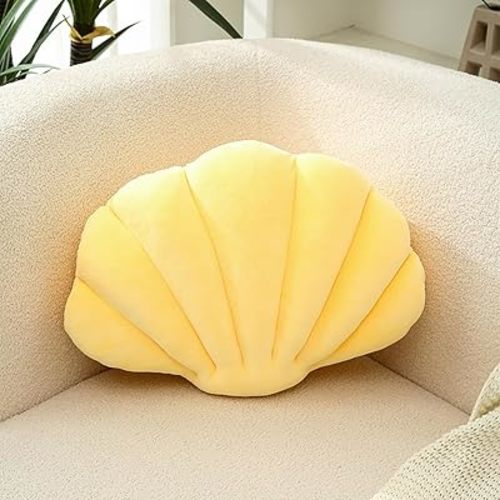 Seashell Shaped Pillow Decorative Throw Pillow Cute Shell Throw Pillow Decorative Pillows Cushions Beach Coastal Plush Pillow for Bed Couch Chair Sofa Home Office Decor (Yellow,12.6 X 9.8 inch)