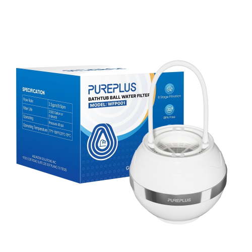 PUREPLUS Bathtub Bath Water Filter for Tub Faucet, 8 Stages Kinder Filter for Bathtub, 2500 Gallons Filtration,Reduces Chlorine & Heavy Metals, Removes Contaminants for Softer Skin and Hair, BPA Free