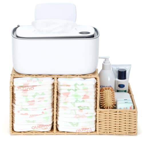 Klippehop Diaper Caddy Organizer, Hand Rattan Nursery Storage Basket for Baby Essentials, Baby Changing Table Organizer Perfect Nursery Assistant (Hollow Rattan, M)