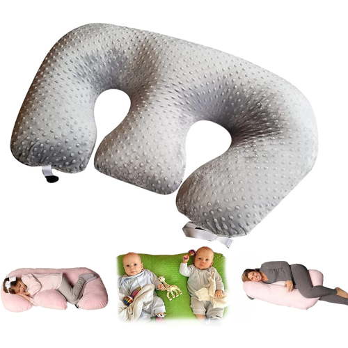 zezhu Twin Multi functional Nursing Pillow, Maternal Breastfeeding Pillow, Machine Washable Cotton Pillow, Grey
