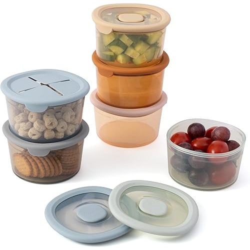 Moonkie Silicone Snack Containers for Kids and Toddlers | 8 oz Baby Food Containers with Airtight Lids and A Snack Lid | Baby Food Jars | BPA Free | Freezer & Dishwasher Safe | 6 Pack