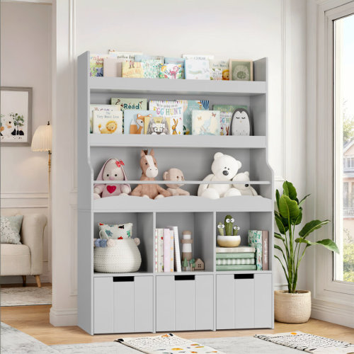 Harriet Bee 55.3" H Standard Bookcase with Toy Organizer, 39.3" W Modern Toy Storage Bookshelves & Reviews | Wayfair