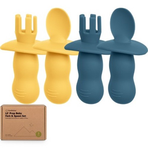 4-Pack Prep Baby Spoons & Forks Set, Self Feeding Baby Utensils 6-18 Months, Silicone BLW Baby Feeding Set, BPA-Free, Color: Valiant