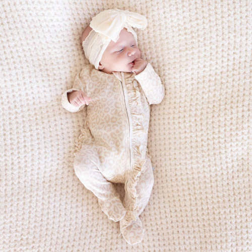 Lovely Leopard Bamboo Waffle Ruffle Zipper Footie