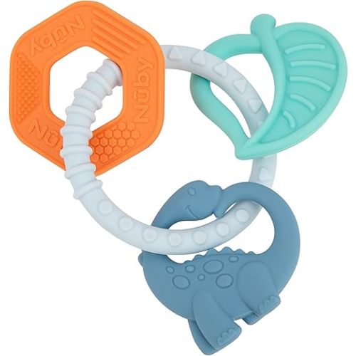 Nuby Chewy Charms Teething Ring, Soft Baby Teething Toy - 3+ Months - Dino