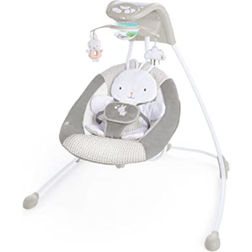 Ingenuity InLighten 6-Speed Foldable Baby Swing with Light Up Mobile, Swivel Infant Seat and Nature Sounds, 0-9 Months Up to 20 lbs (Twinkle Tails Bunny)