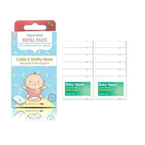 RAZBABY Vapor-RaZ Refills Baby Cough and Cold Relief - Use at Home & on The go/All Natural Menthol & Eucalyptus / 12 Refills