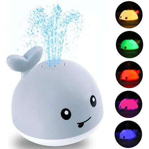 Baby Bath Toys, Baby Toys Whale, Light Up Bath Toys, Sprinkler Bathtub Toys for Toddlers Infant Kids Boys Girls, Spray Water Bath Toy, Pool Bathroom Baby Toy - Rechargeable grey