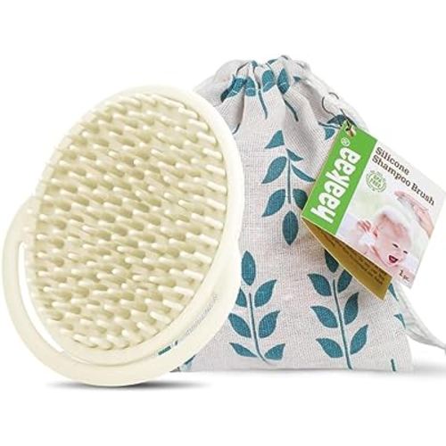 haakaa Silicone Shampoo Brush - Soft Cradle Cap Brush Comb | Hair Scalp Massager, Soft Bristles for Newborns & Toddlers,Ideal Baby Registry Gift - 1pk-CreamyWhite