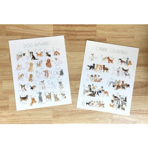 Dog Nursery Decor, Dog Alphabet and Counting Print, Watercolor Dog Art, Dog Letters and Numbers, Puppy Themed Nursery, Dog Lover Gift