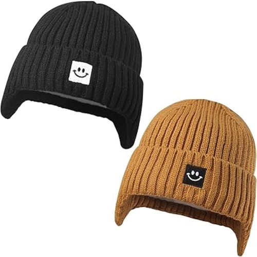 MaxNova 2 Pack Baby Beanie Toddler Winter Hat with Earflap for Girls Boys 0-8 Years